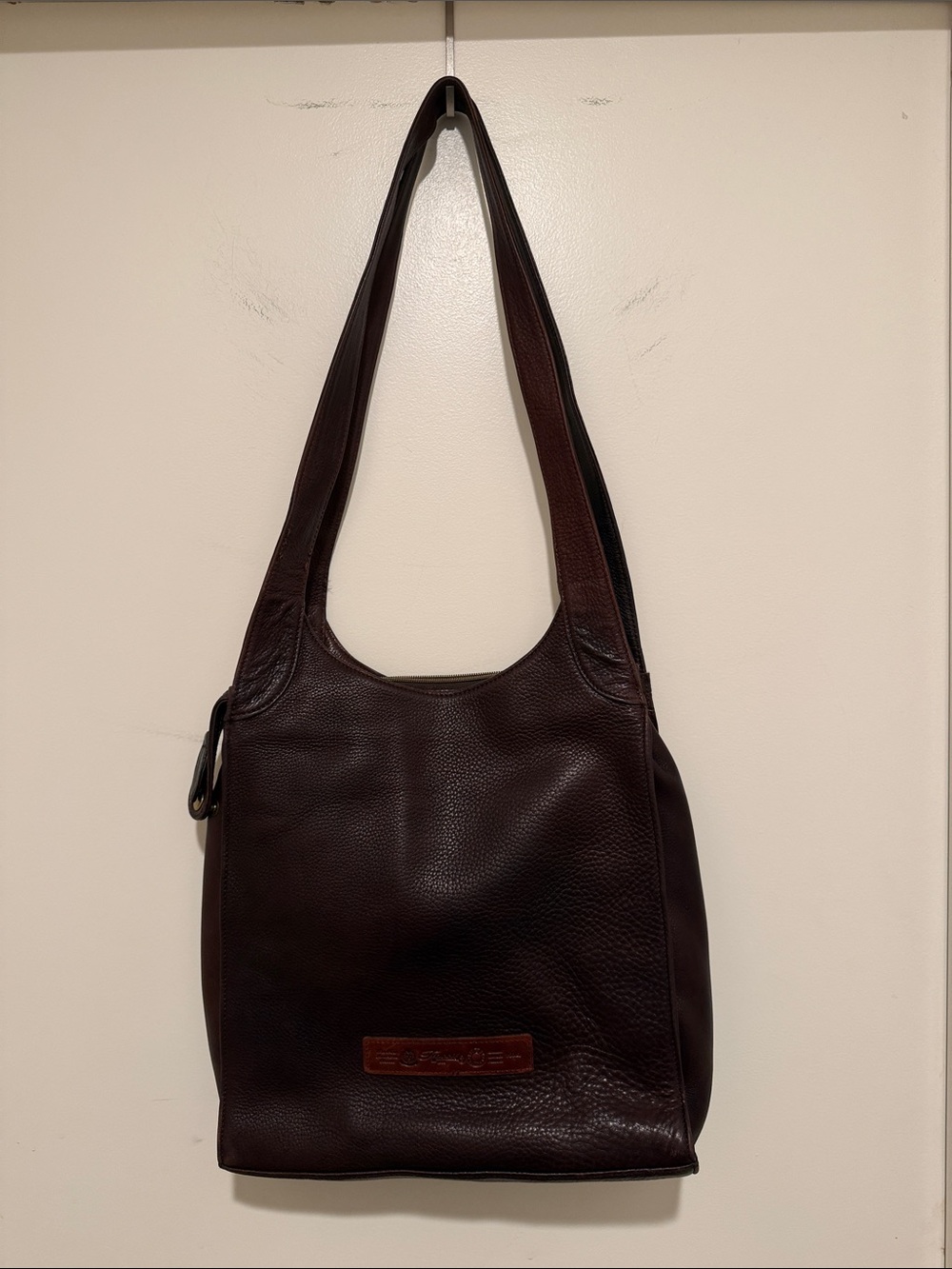 Fossil Dark Brown Leather Shoulder Bag with Logo Patch